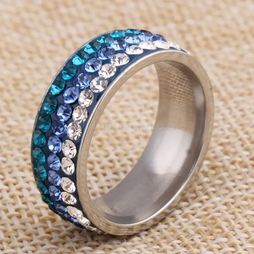 Triple Row Blue Crystal Stainless Steel Band