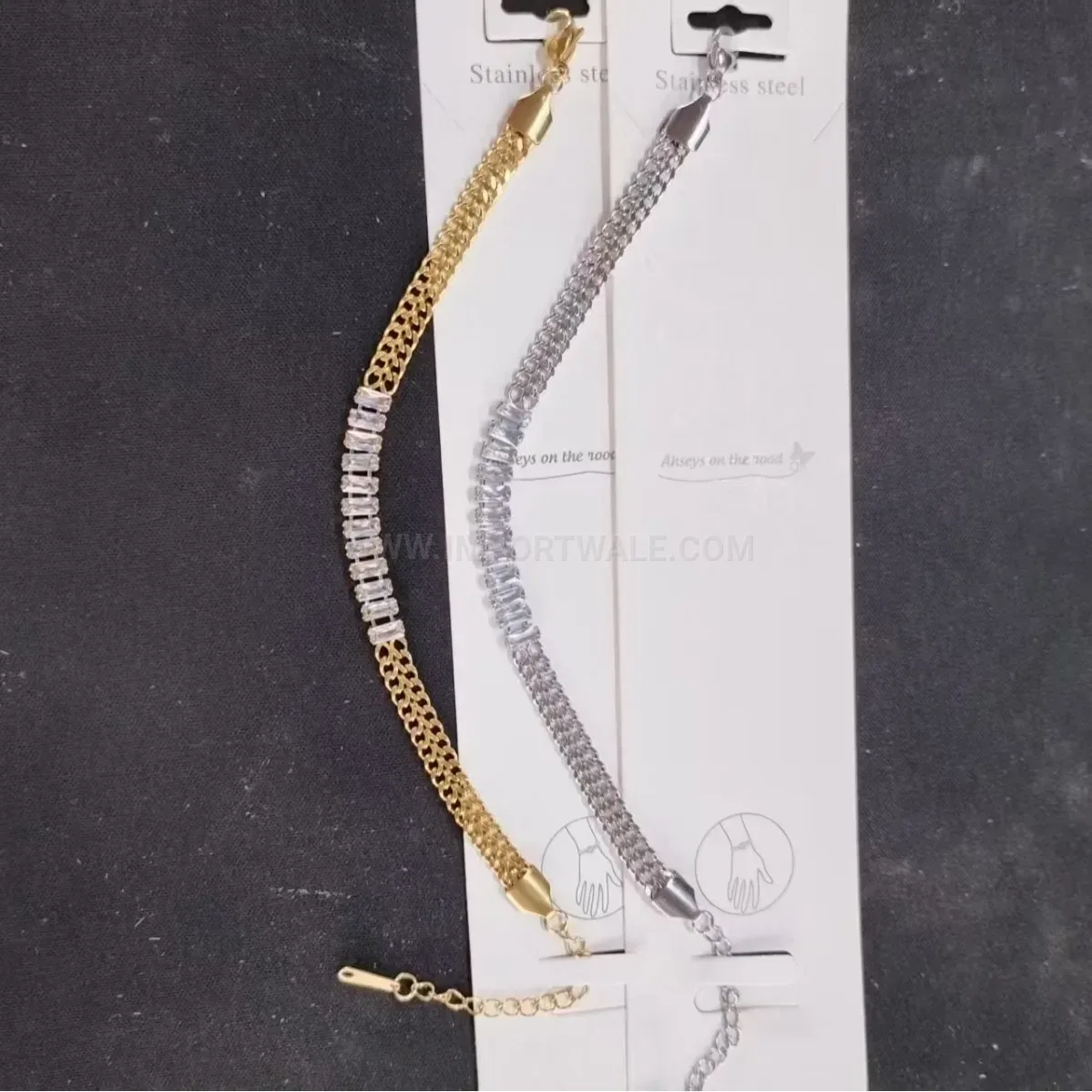 Classic Stainless Steel Watch Band Link Bracelet with Zirconia