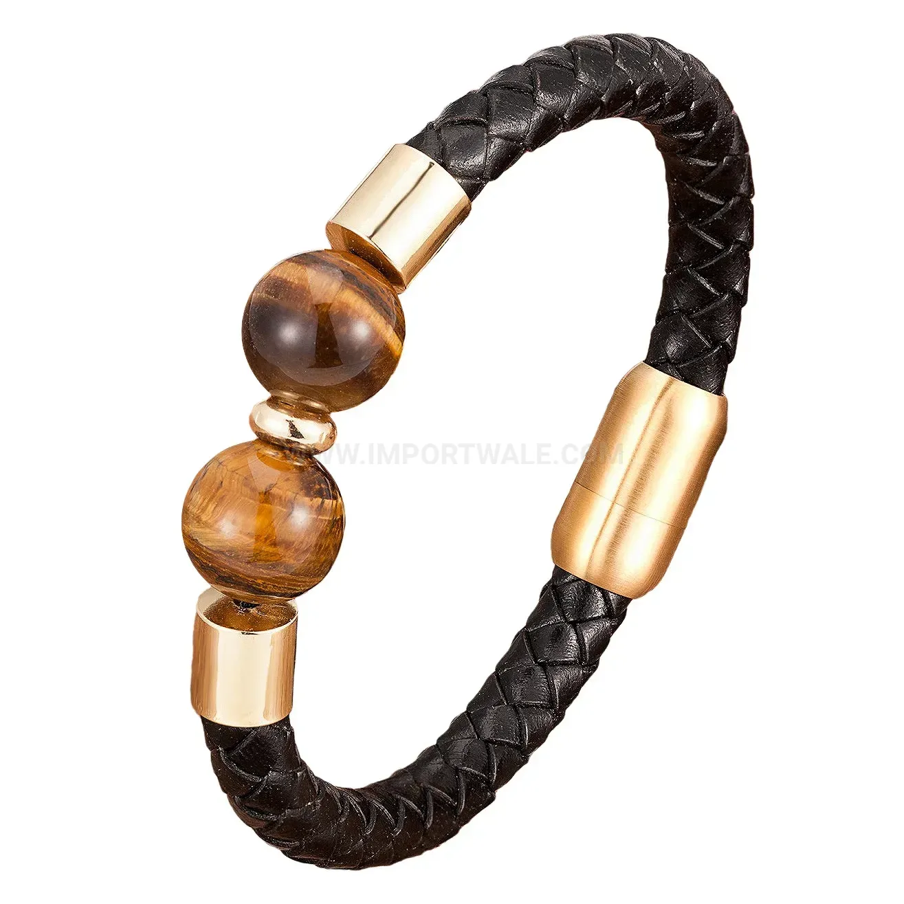 Classic Leather Cord Stone Bracelet with Stainless Steel Hardware