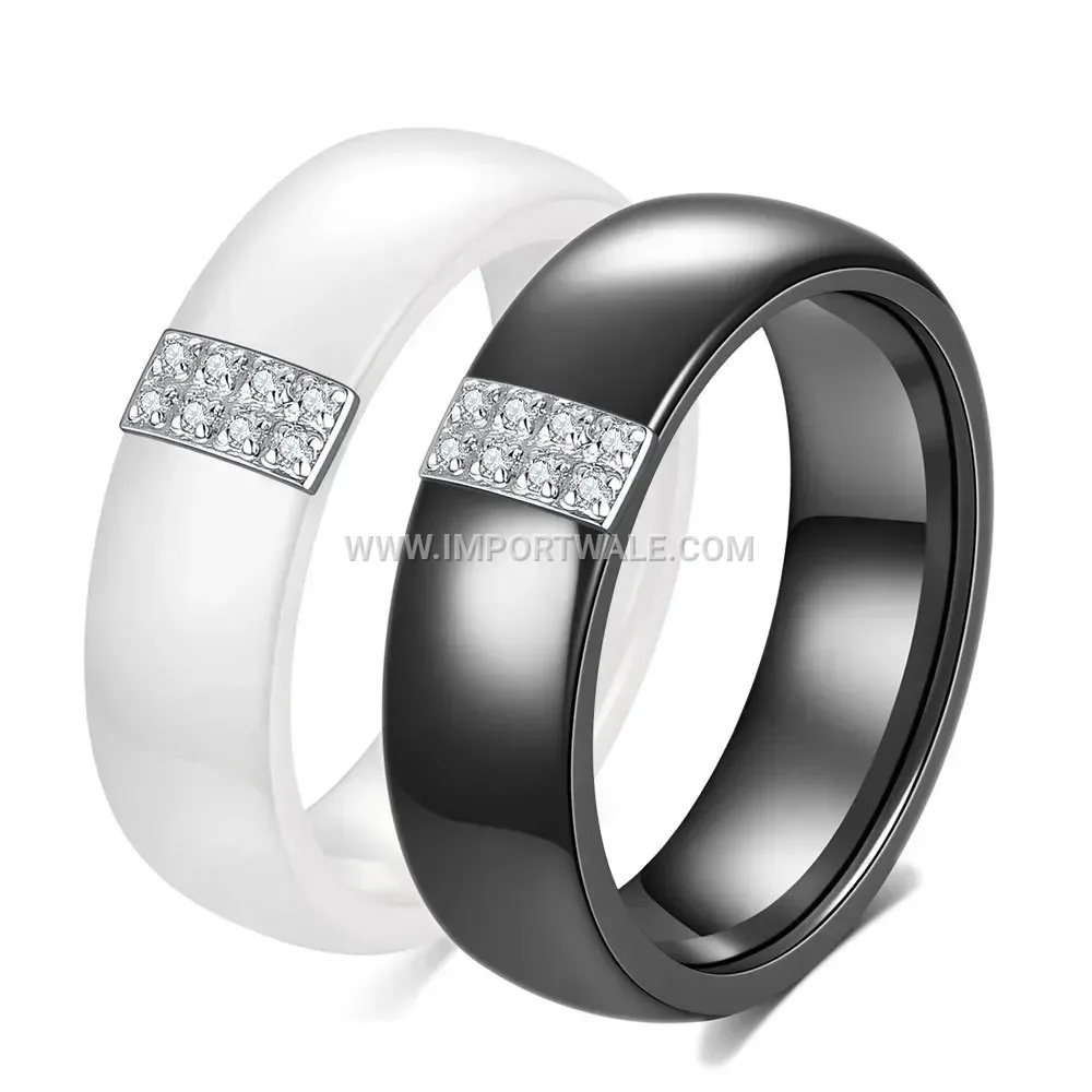 Geometric Cubic Zirconia Stainless Steel Ceramic Spliced Ring