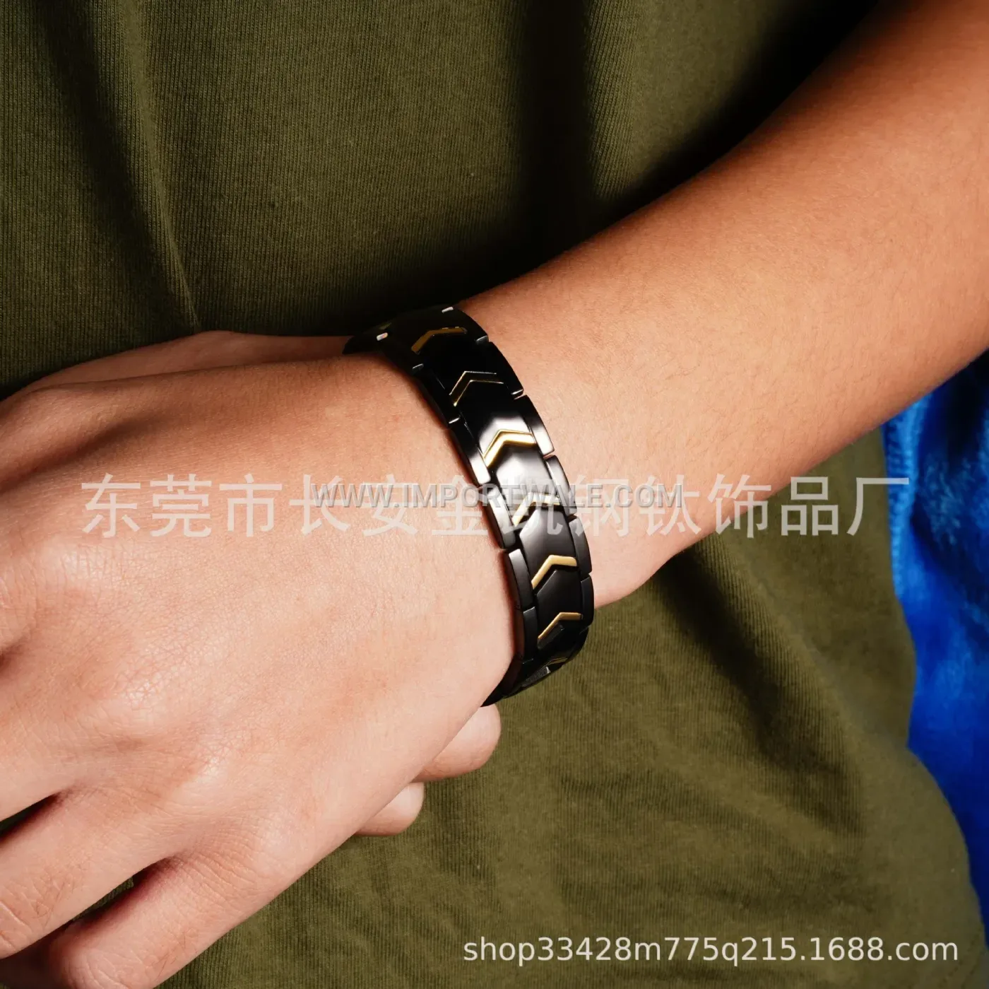 Men's Titanium Steel M-Letter Magnetic Bracelet in Black and Gold
