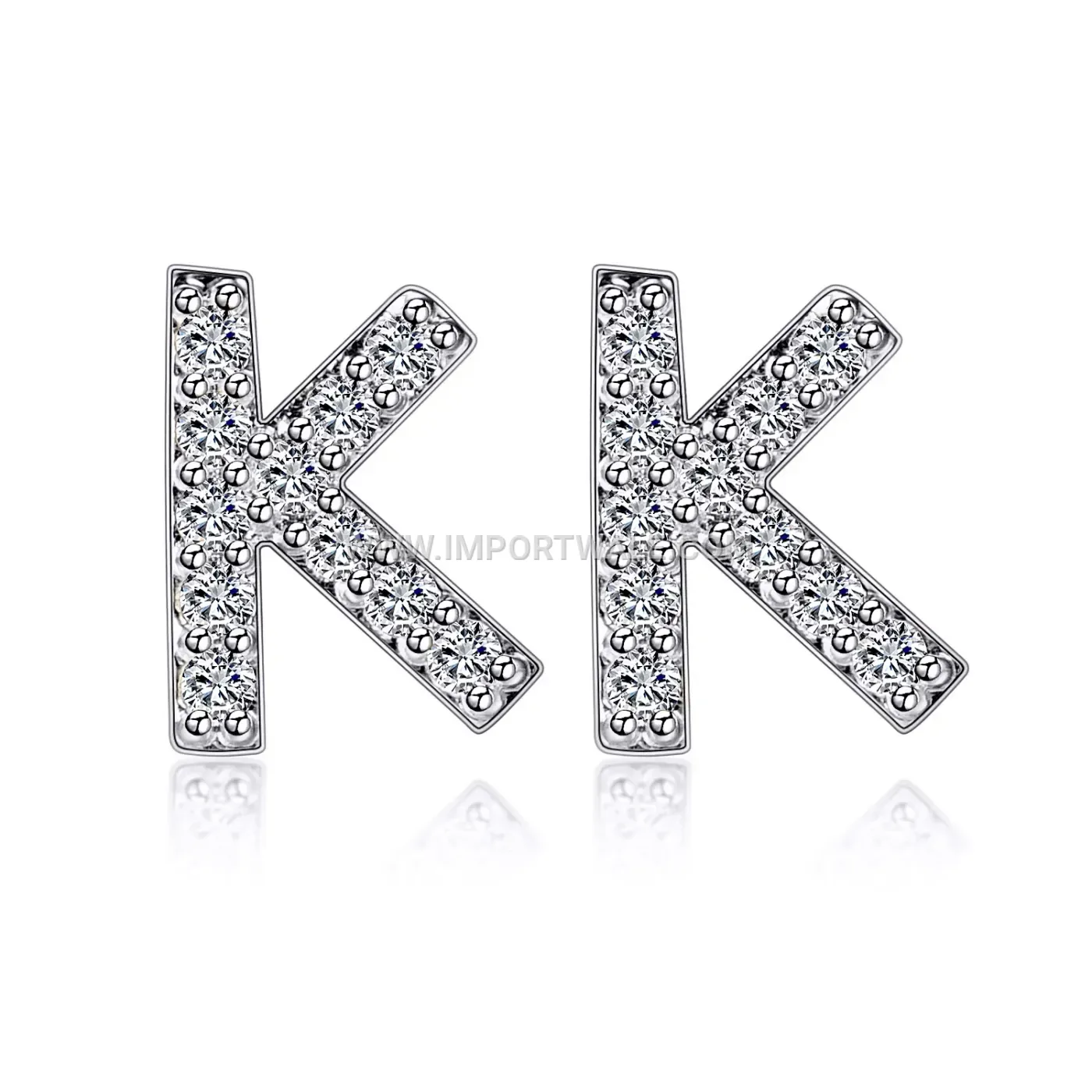 Cubic Zirconia Initial Letter Brass Stud Earrings