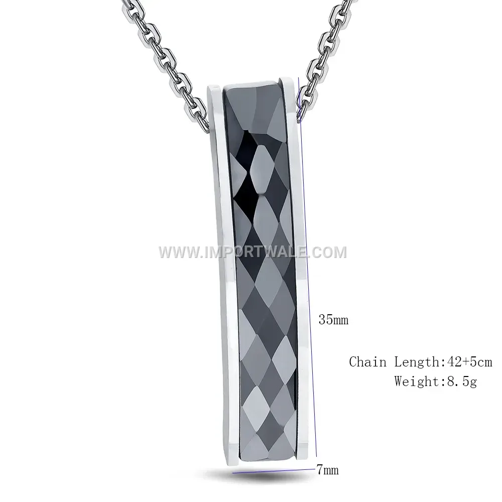 Faceted Black Ceramic Rhombus Stainless Steel Necklace
