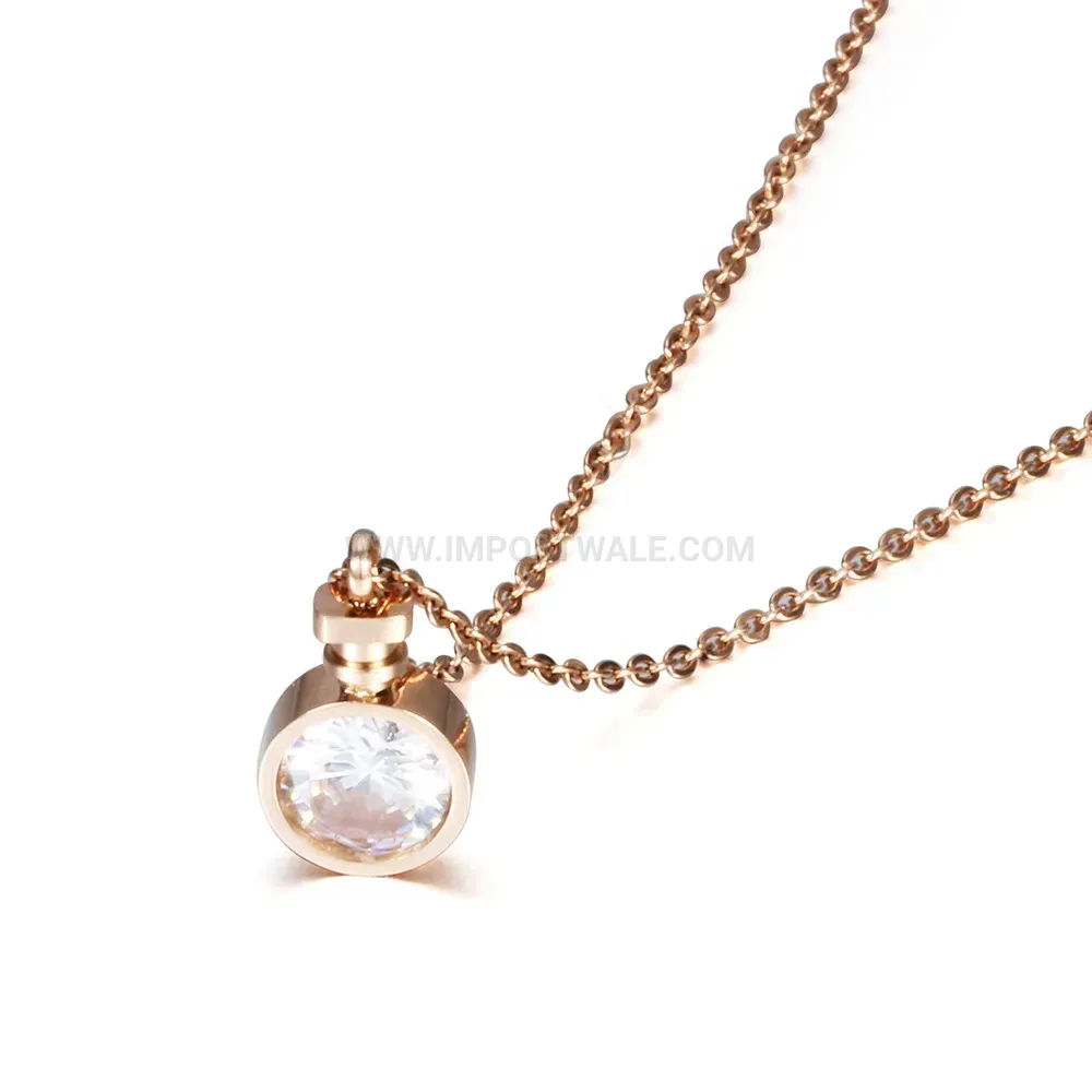 Sparkling Crystal Perfume Bottle Stainless Steel Pendant Necklace
