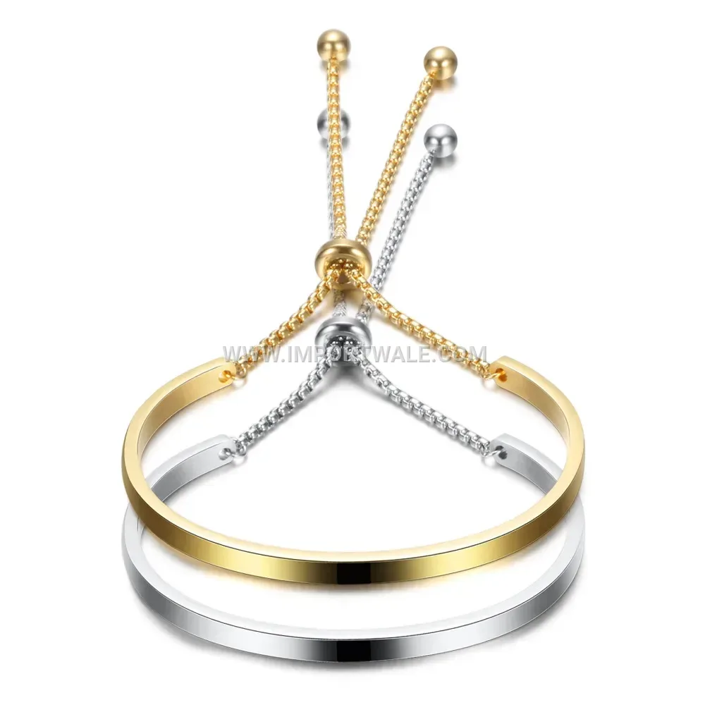 Adjustable Half Round Smooth Stainless Steel Bangle