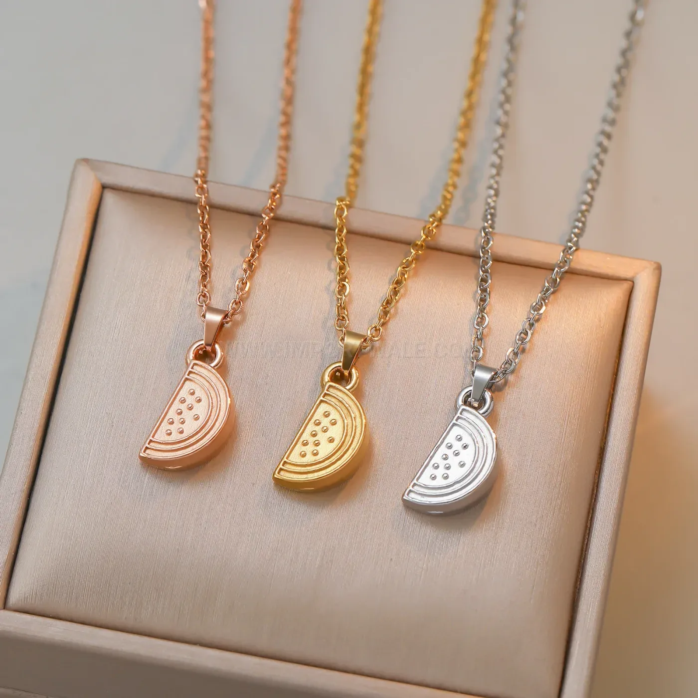 Designer Gold Plated Stainless Steel Watermelon Slice Pendant Chain Necklace