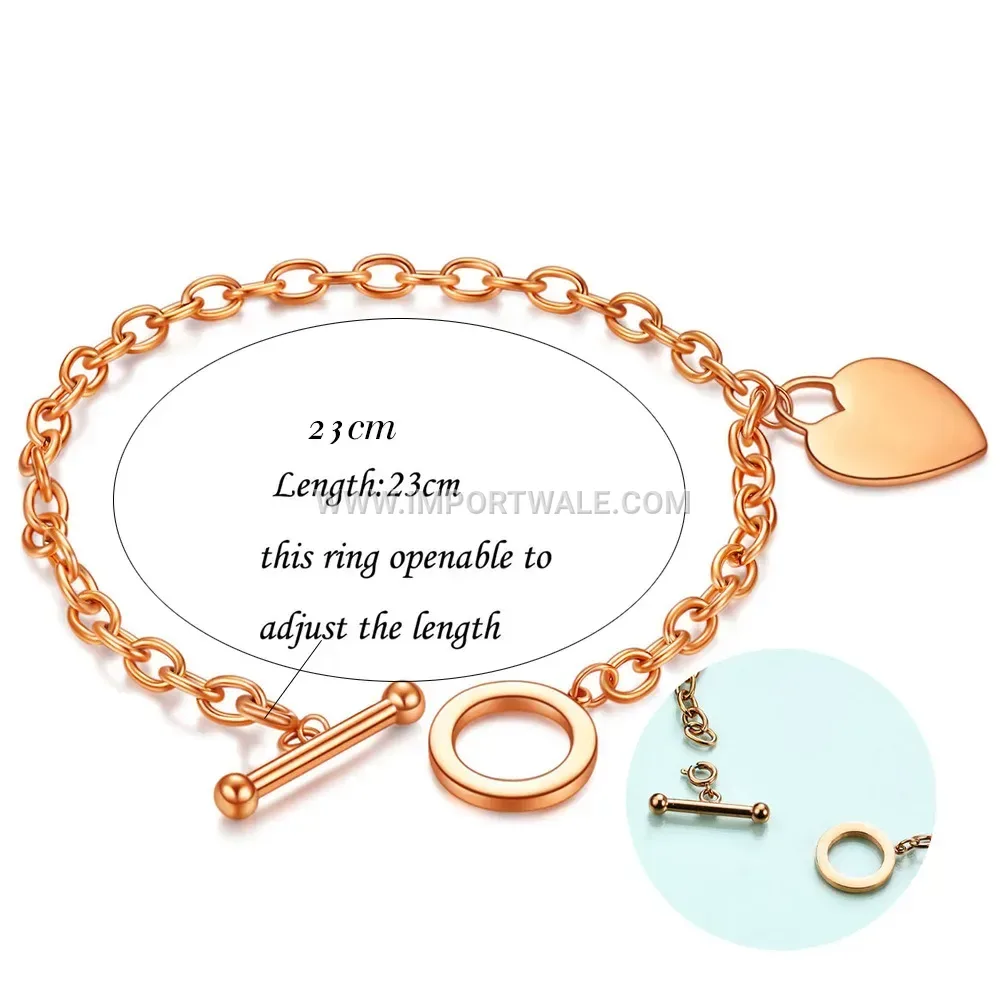 Engravable Heart Charm Stainless Steel OT Toggle Bracelet