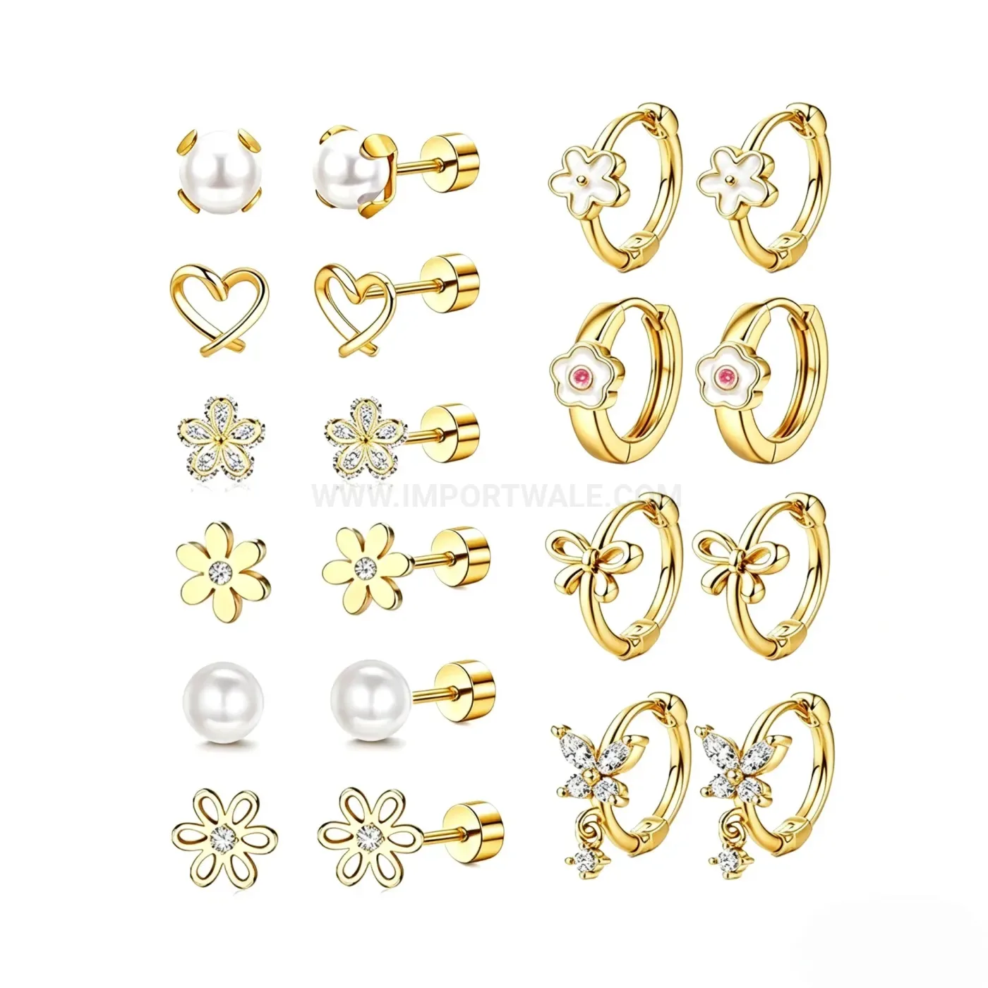 Bold Stainless Steel Floral Butterfly and Heart Stud Piercing Set