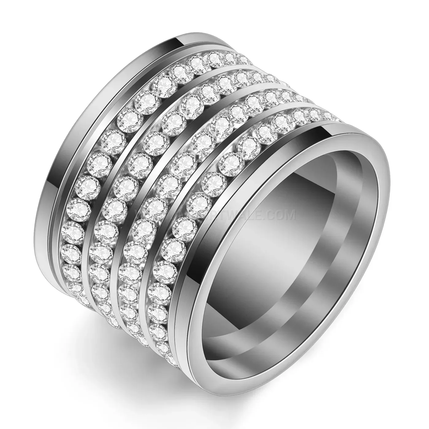 Four-Row Gemstone Titanium Steel Wide Statement Ring