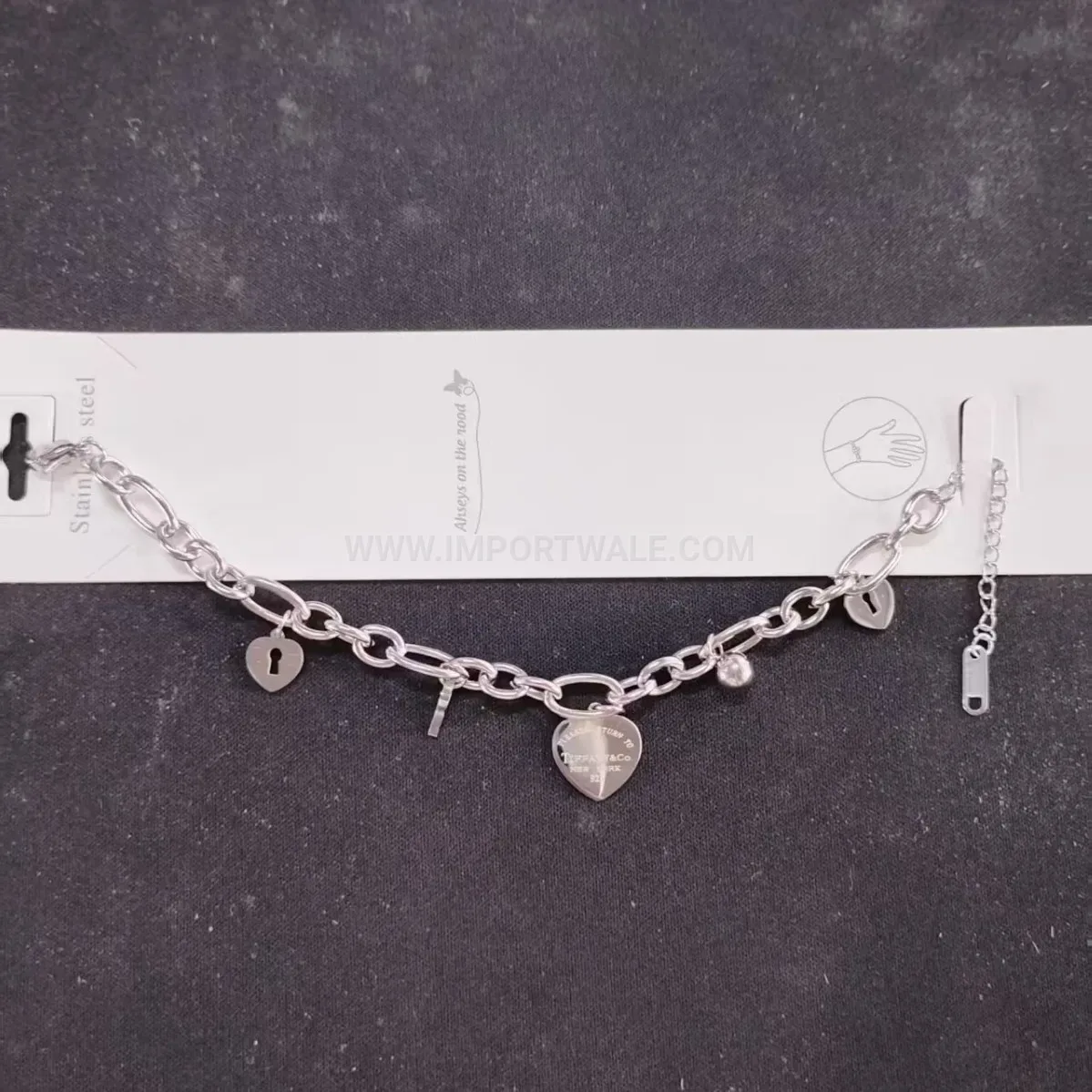 Fashion Stainless Steel Heart Lock Charm Bracelet
