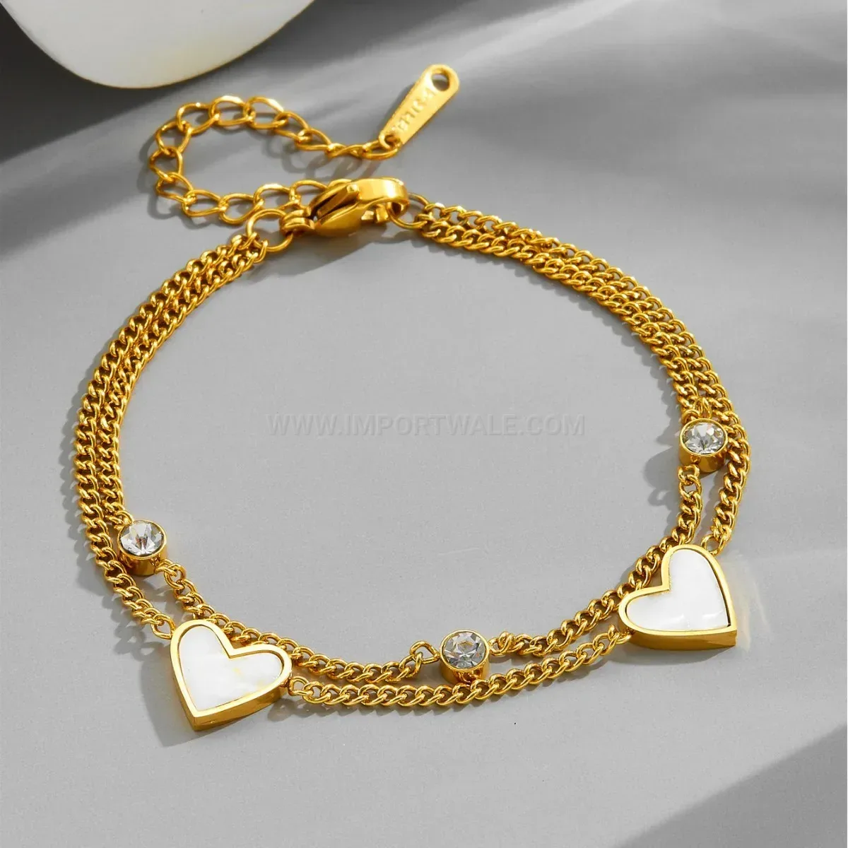 Gold Plated Stainless Steel Heart White Shell Bracelet