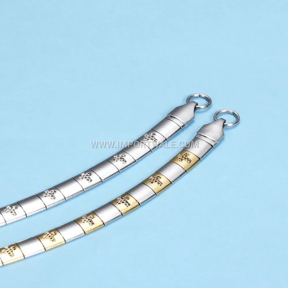 Two-Tone Stainless Steel Cross Motif Pendant Multi-Layer Necklace