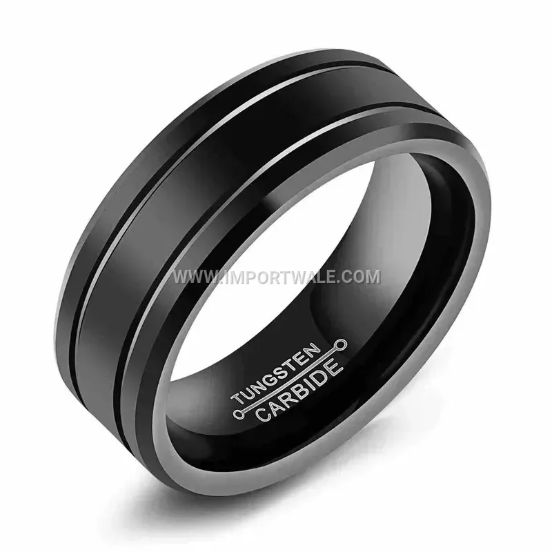 Matte Black Stainless Steel Double Line Beveled Ring