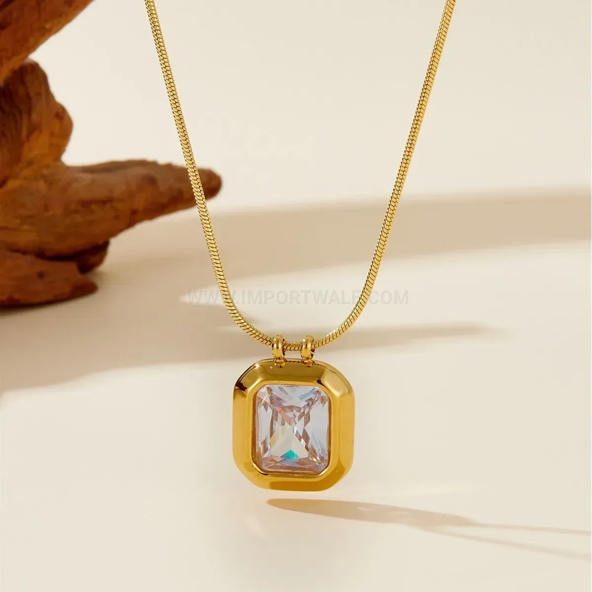 Classic Geometric Cubic Zirconia Titanium Steel Pendant Necklace
