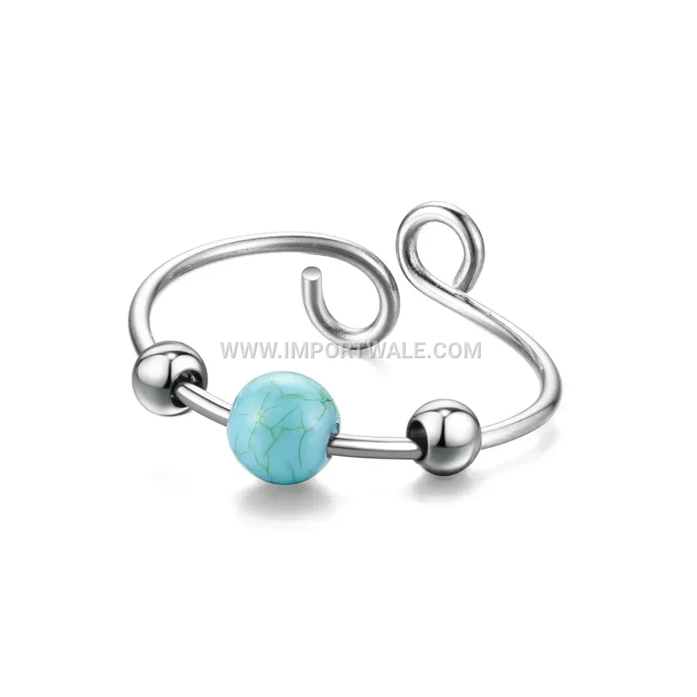 Adjustable Stainless Steel Spinner Ring with Bead Detail
