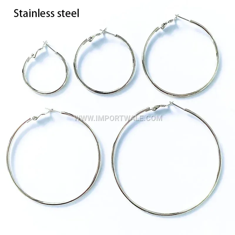 Classic Round Titanium Steel Gold Plated Hoop Earrings