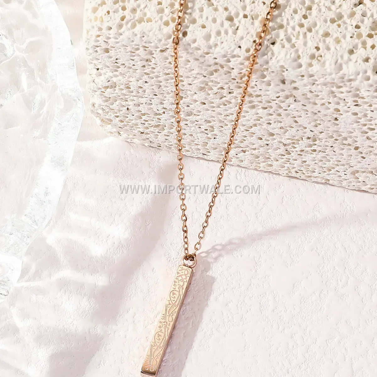 Stainless Steel Rectangular Ayatul Kursi Arabic Calligraphy Pendant Necklace