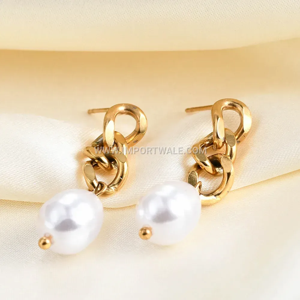 Irregular Chain Drop Faux Pearl Earrings