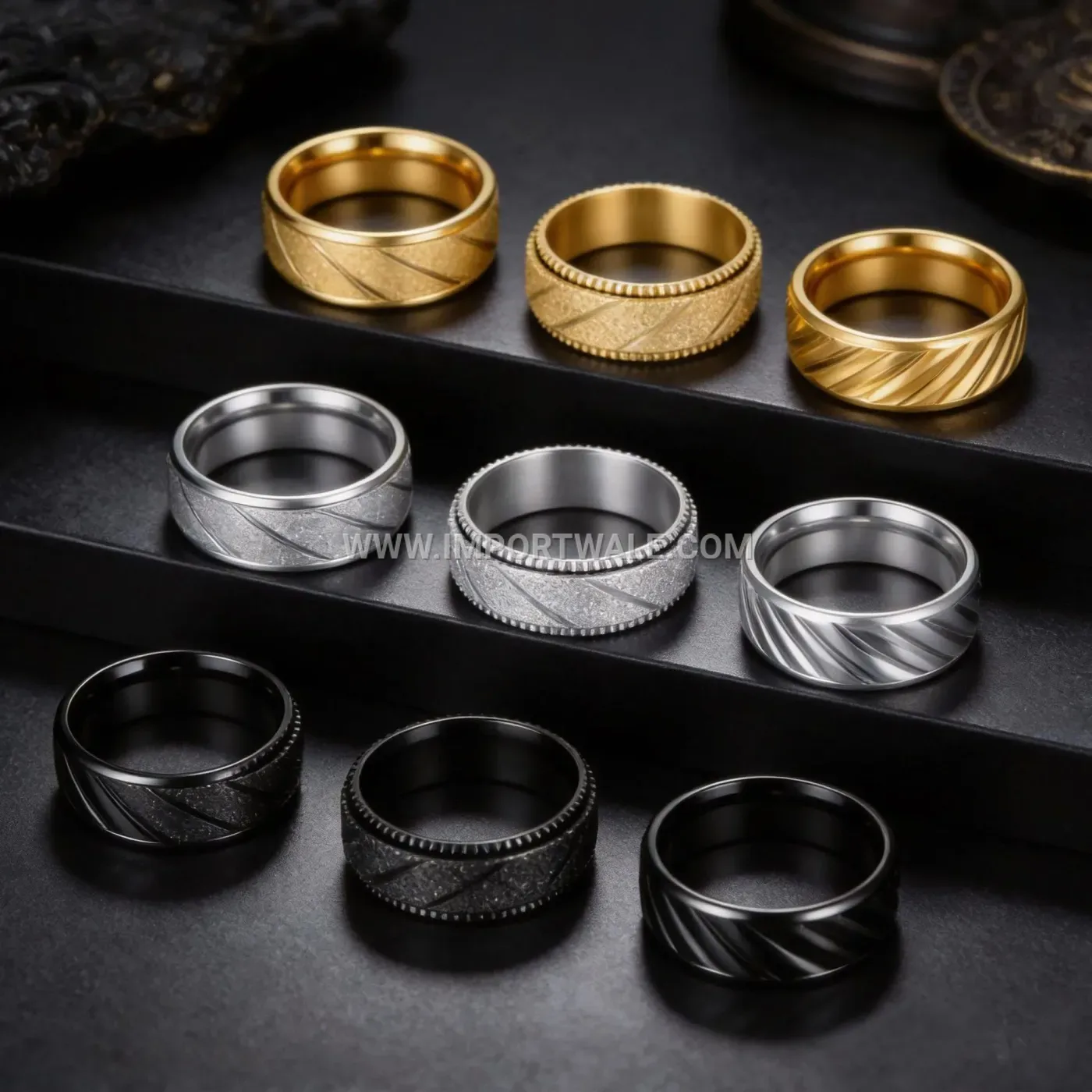 Geometric Diagonal Twill Stainless Steel Band Ring