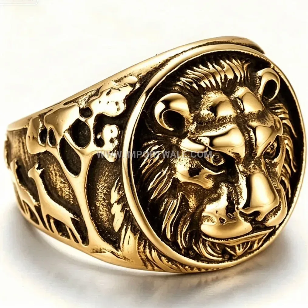 Vintage Lion Head Stainless Steel Signet Ring