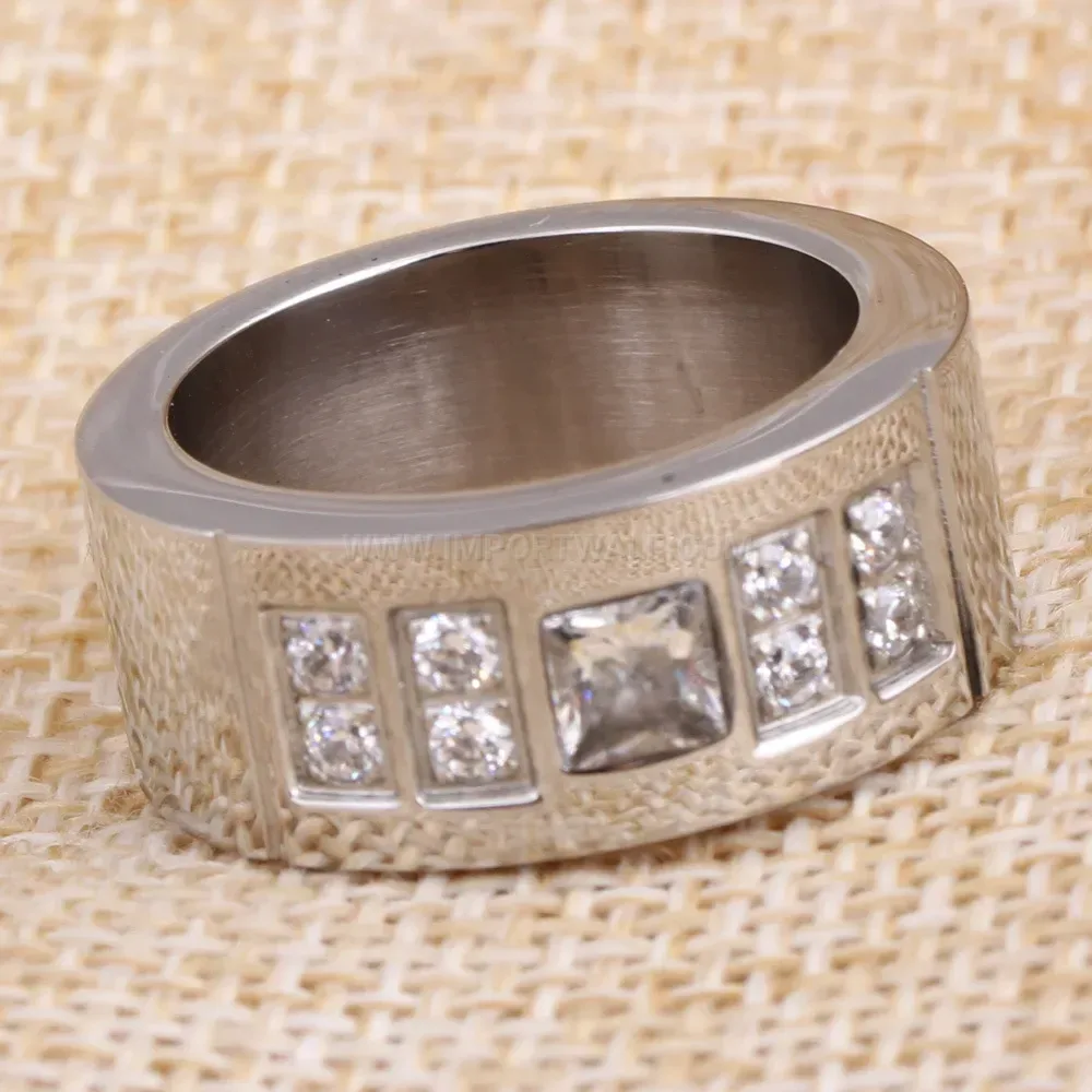 Double Row Zircon Accent Stainless Steel Band Ring