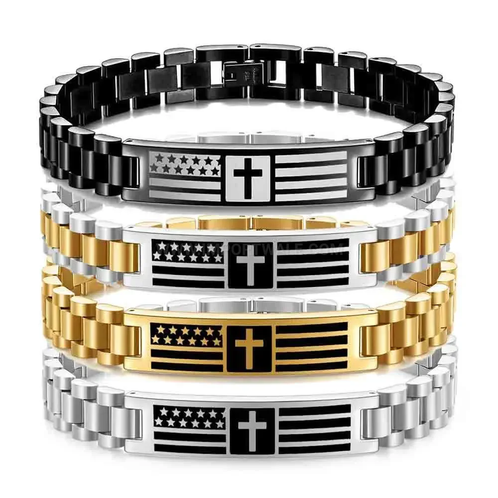 Stainless Steel Cross Motif Watch Band ID Bracelet