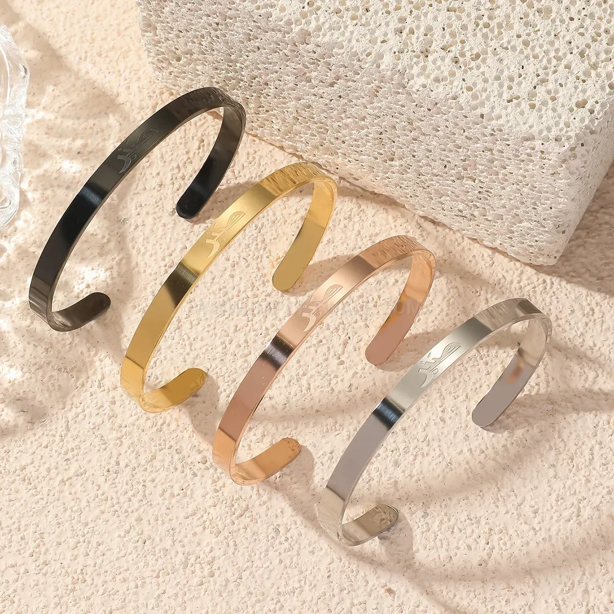 Stainless Steel Sabr Calligraphy Open Cuff Islamic Bangle
