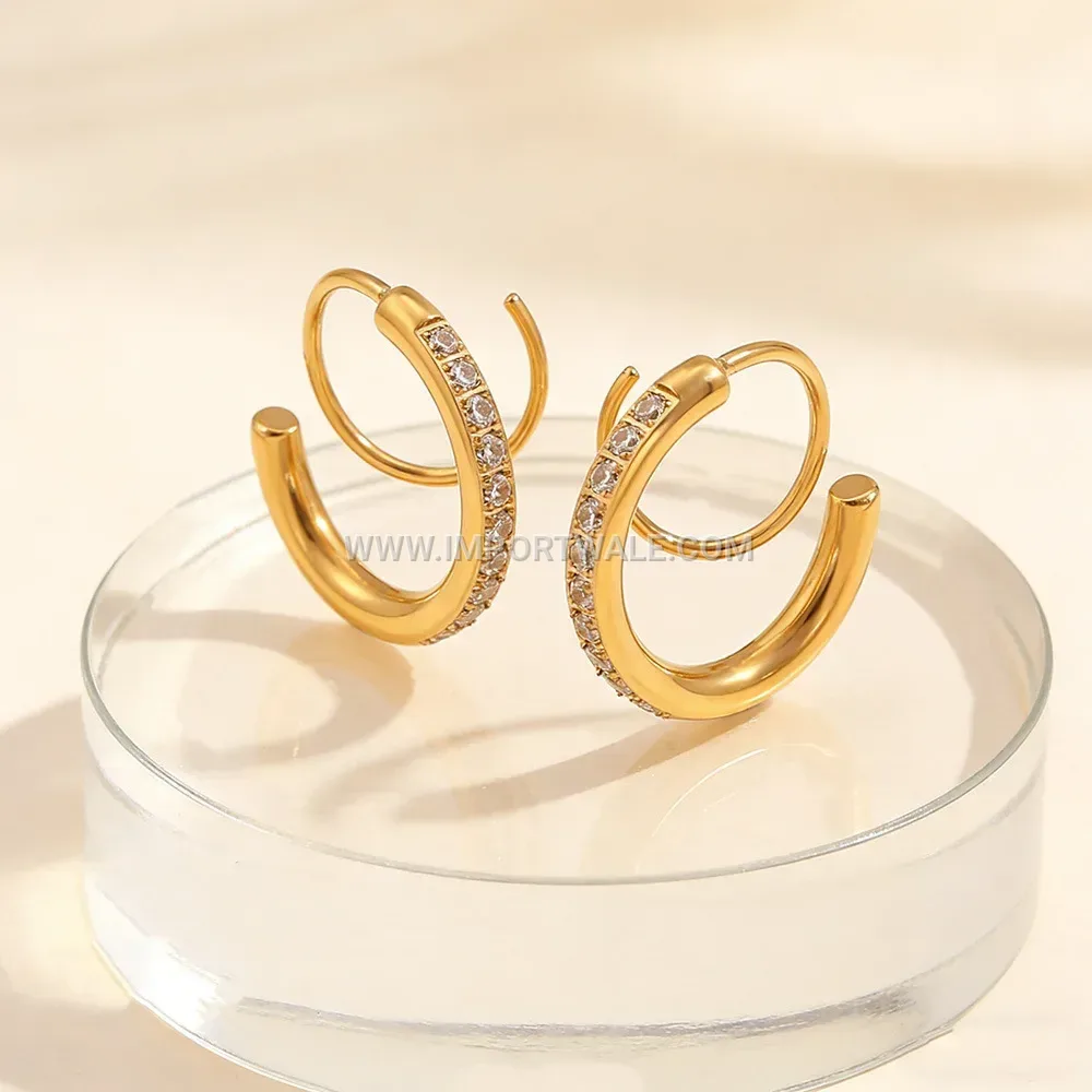 Radiant Zircon Spiral Hoop Earrings in 18K Gold Plated Stainless Steel