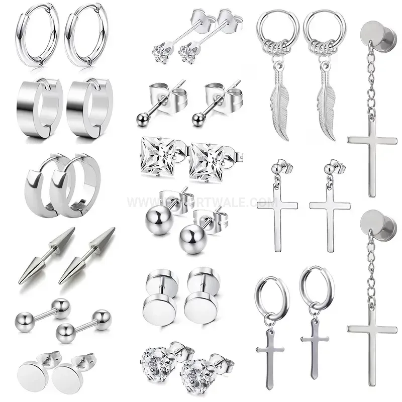 Bold Minimalist Geometric Stainless Steel Piercing Earring Set
