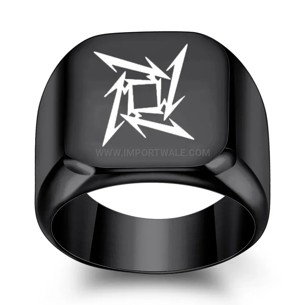 Bold Spiral Arrow Engraved Square Stainless Steel Ring