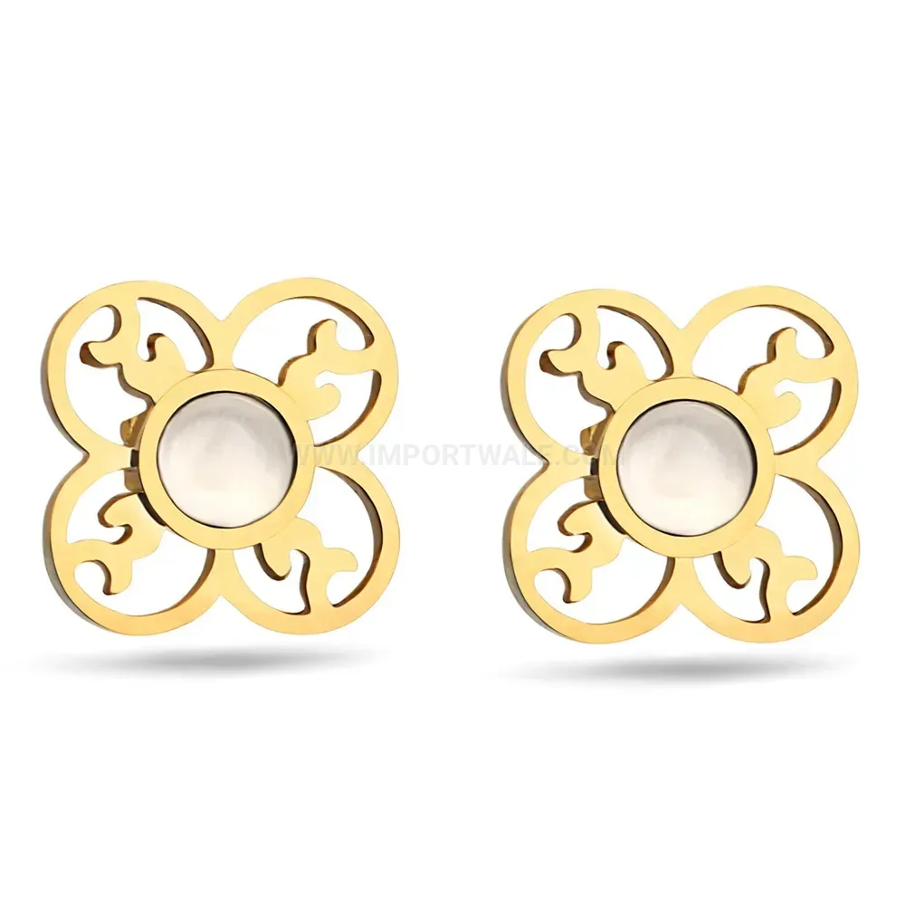 Elegant Gold Plated Stainless Steel Cat Eye Opal Floral Earrings