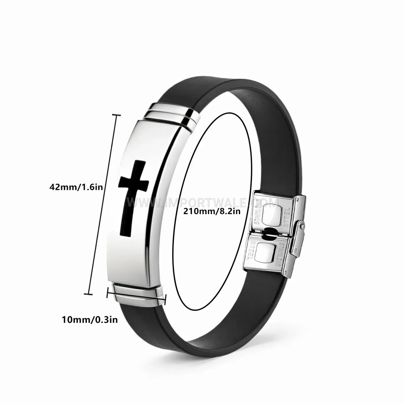 Adjustable Polished Stainless Steel Cross Motif Cuff Bracelet
