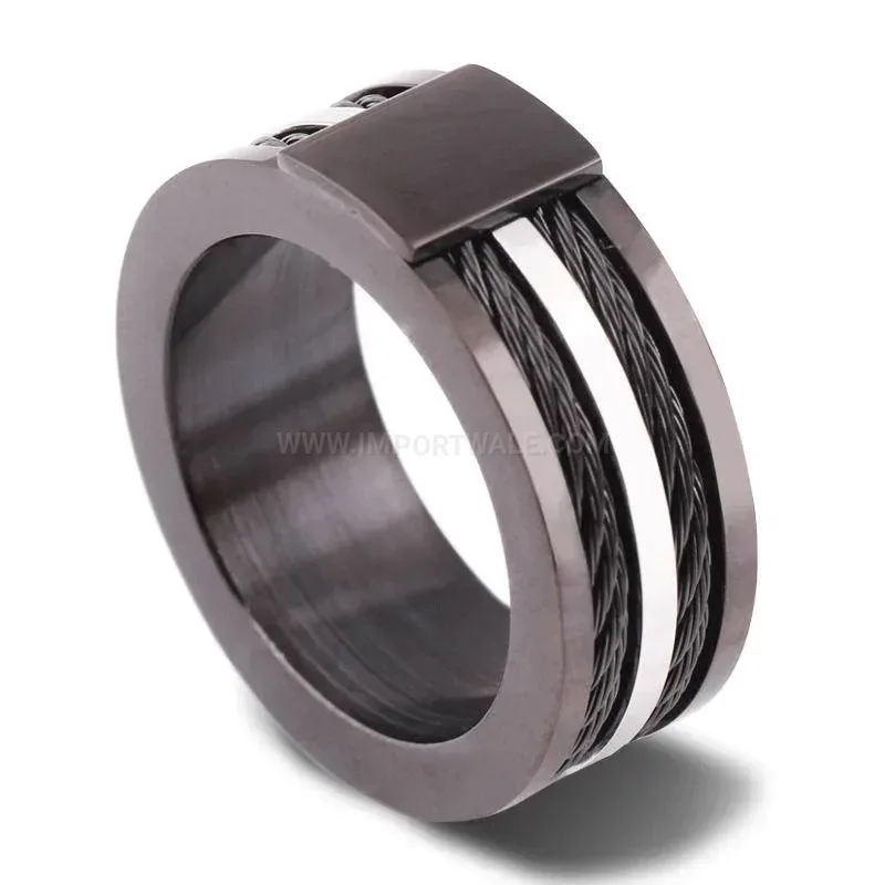 Modern Double Cable Wire Inlay Stainless Steel Ring 10mm
