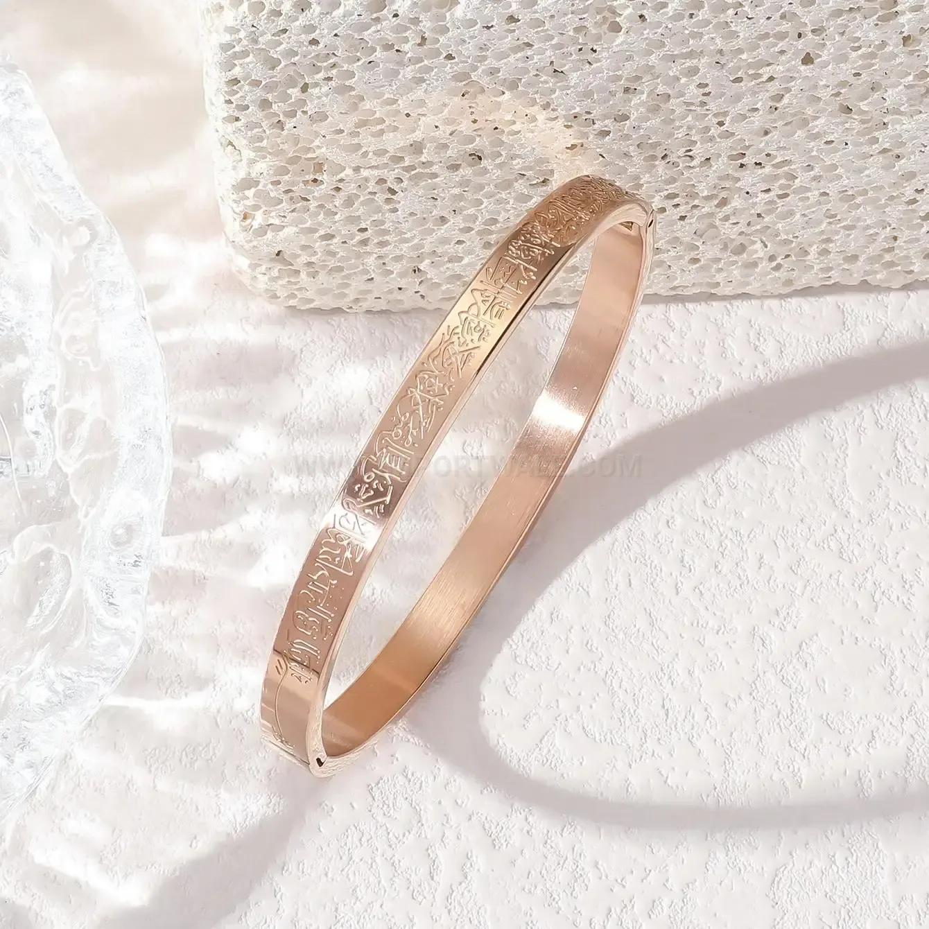 Stainless Steel Ayatul Kursi Calligraphy Open Bangle Bracelet