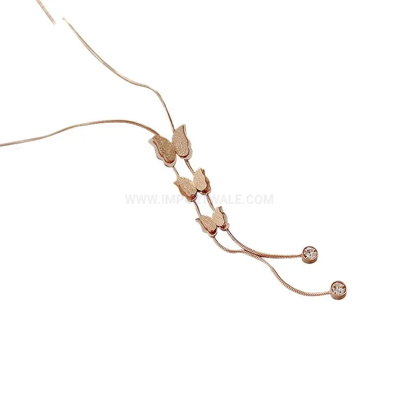 Stylish 3D Butterfly Tassel Pendant Titanium Steel Necklace