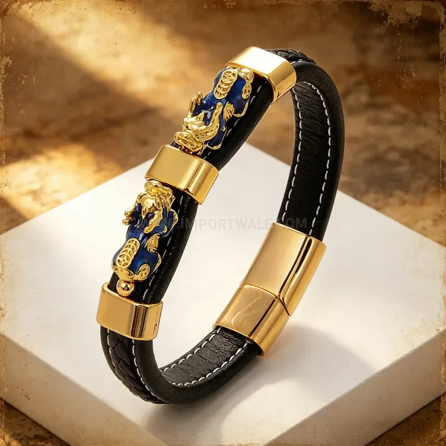 Designer Braided Leather Pixiu Charm Bracelet With Titanium Steel Clasp