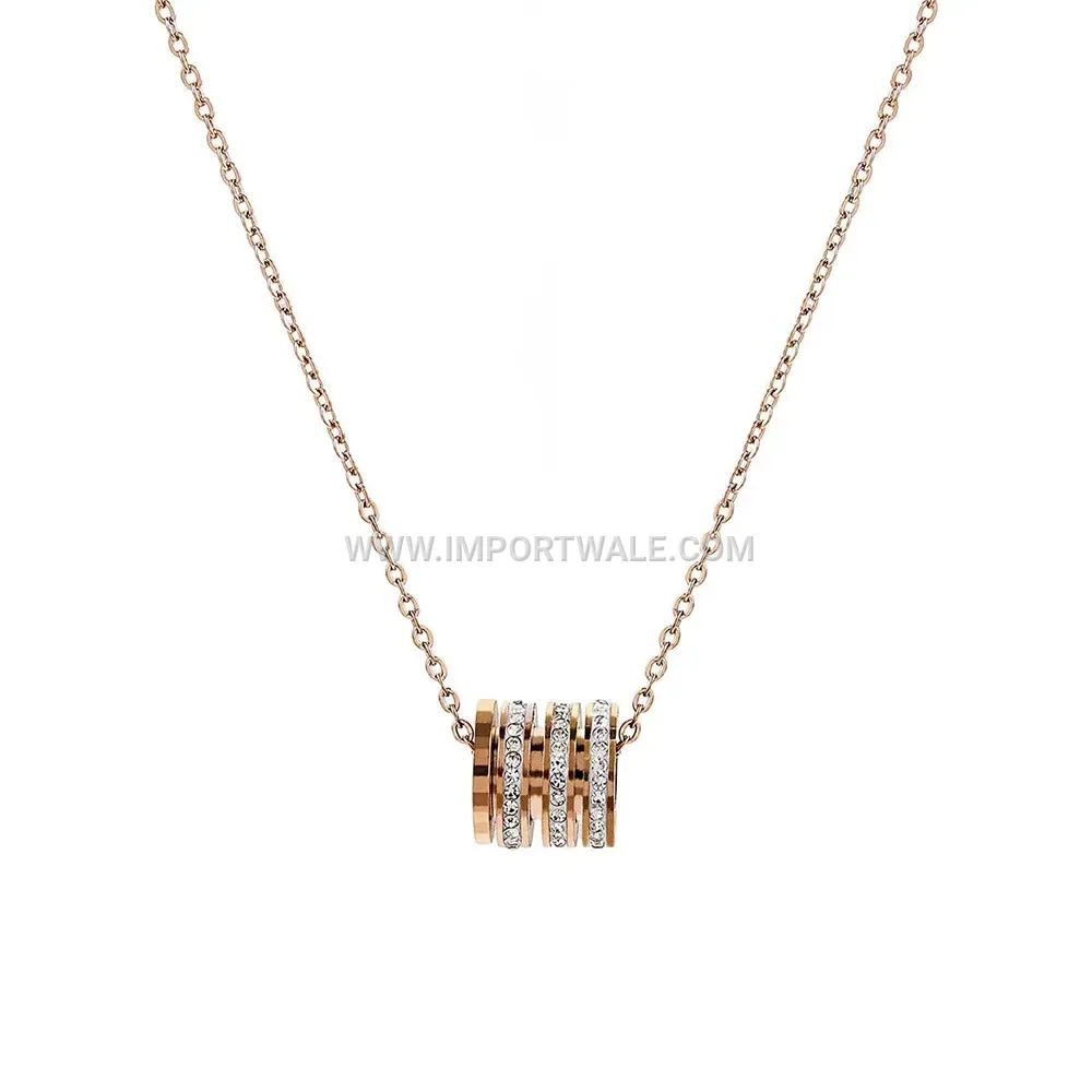 Rose Gold Stainless Steel Radiant Zircon Pendant Necklace
