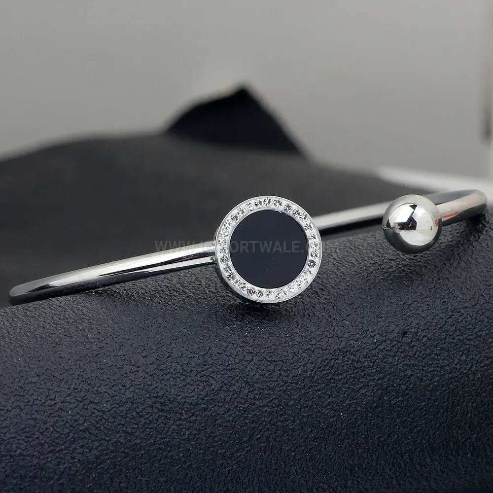 Fashion Dainty Rhinestone Stainless Steel Open Cuff Bracelet