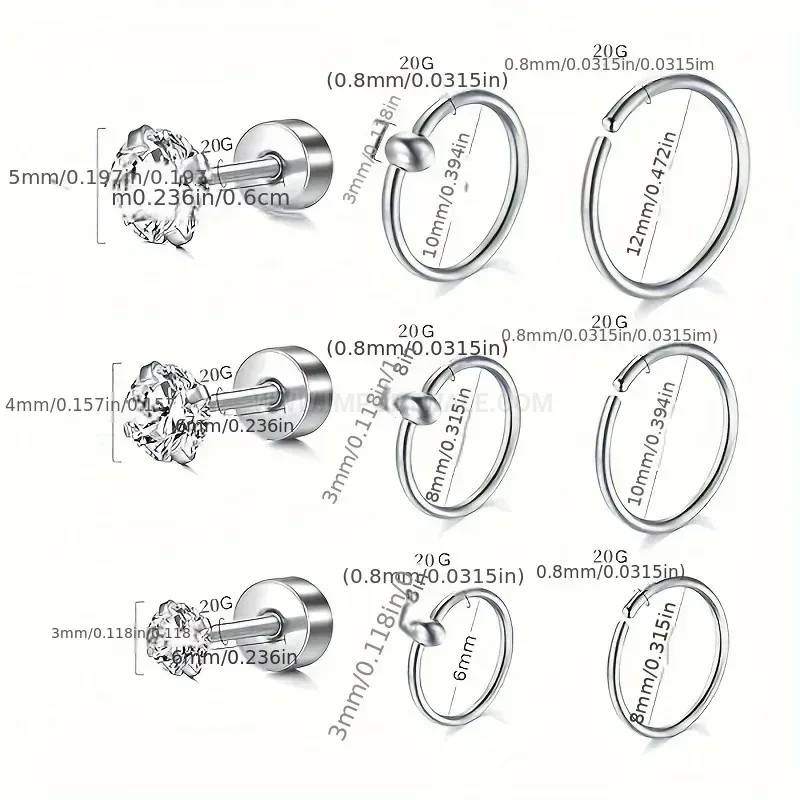 Elegant Versatile Stainless Steel Multi-Use Body Piercing Stud Set