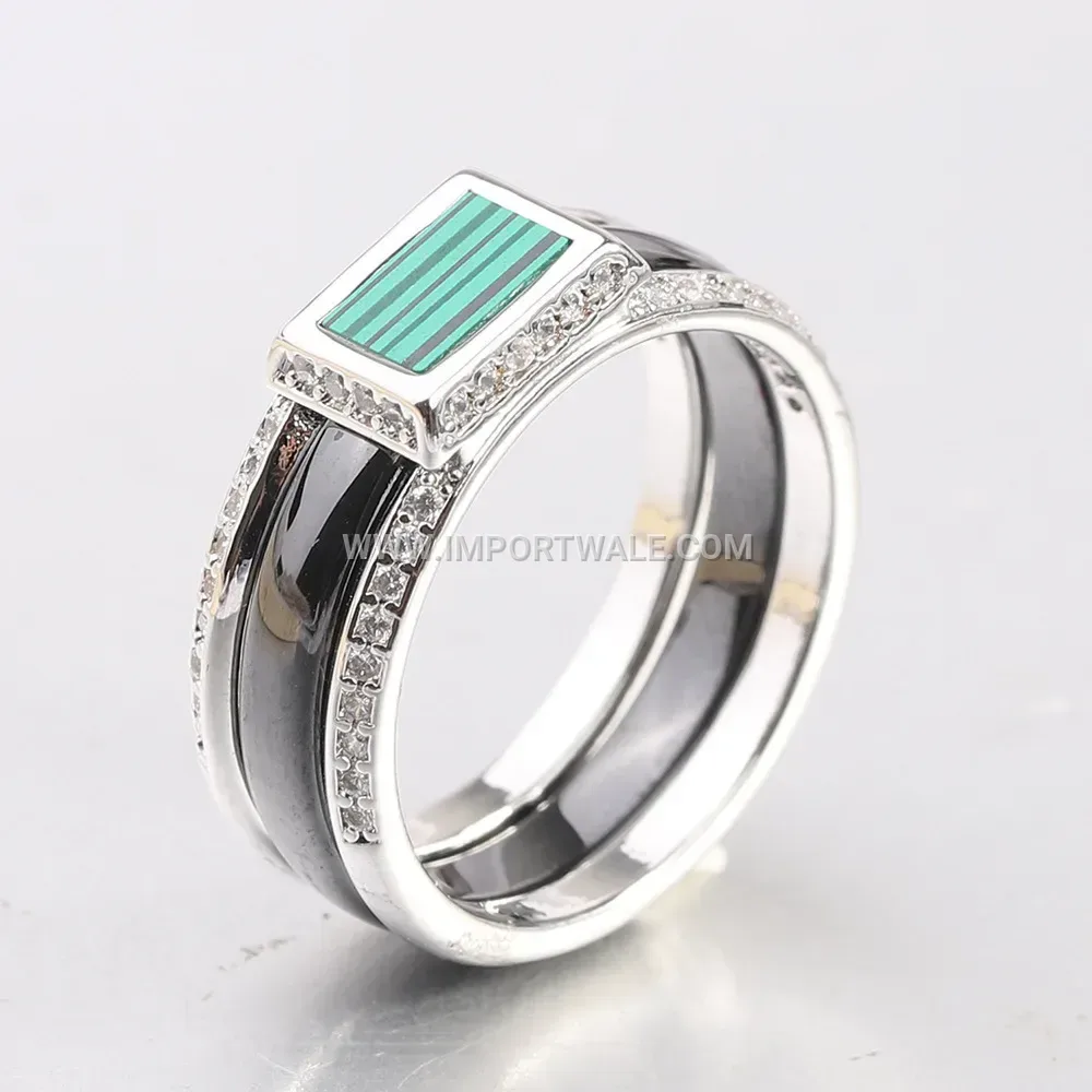 Crystal Inlaid Smooth Ceramic Band Ring