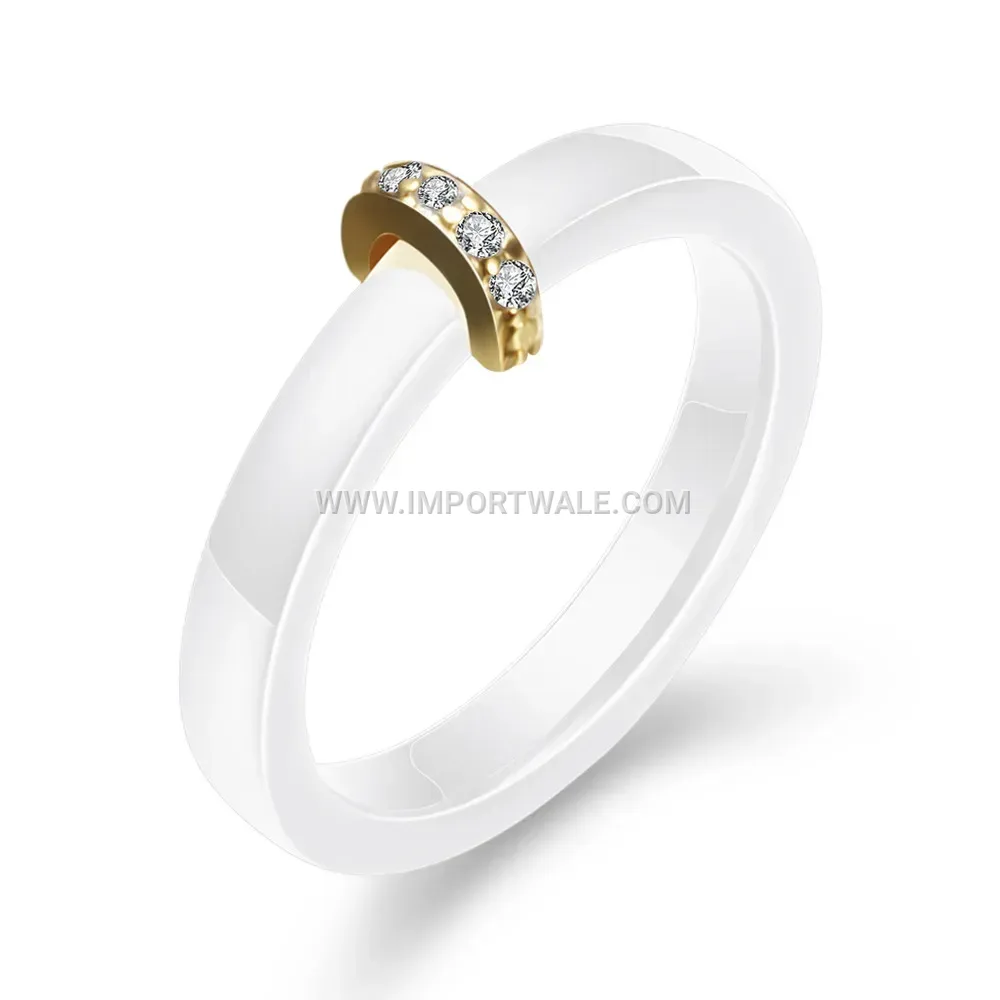 Slender 3mm Ceramic and Copper Ring with Pave Zirconia
