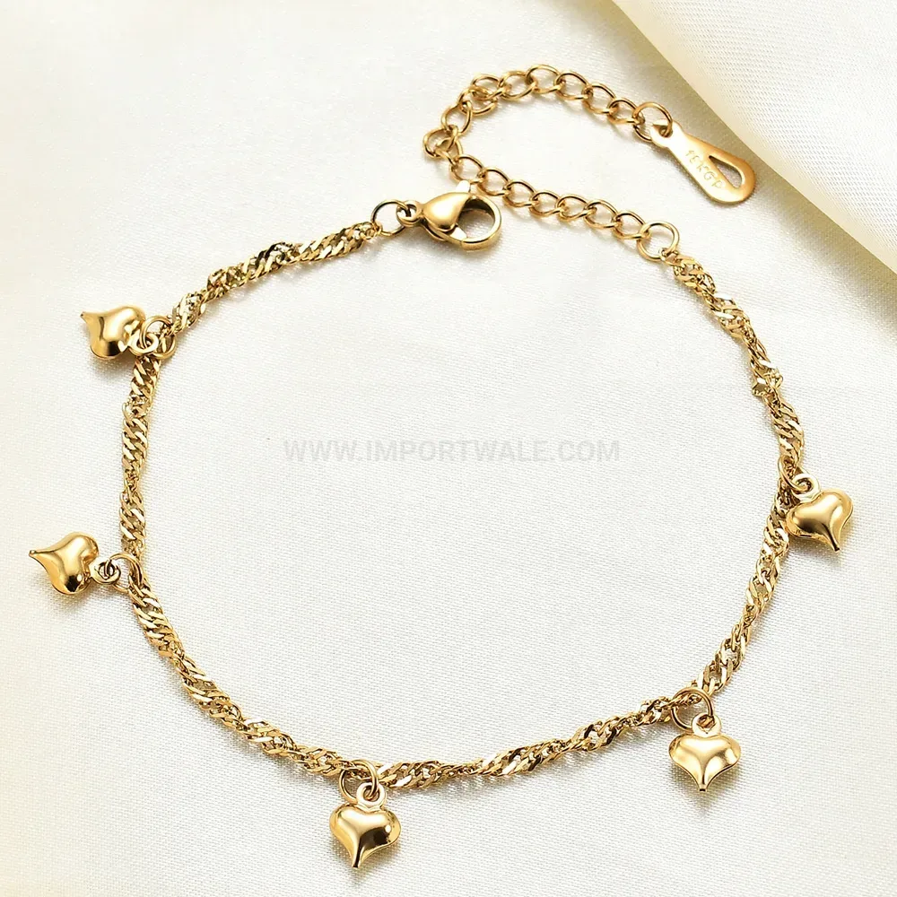 Stainless Steel Heart Charm Adjustable Chain Bracelet