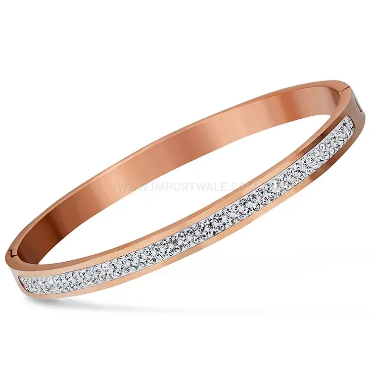 Chic Double-Row Rhinestone Stainless Steel Bangle Bracelet