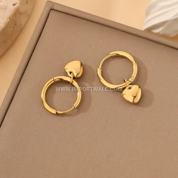 Gold Plated Stainless Steel Heart Hoop Earrings