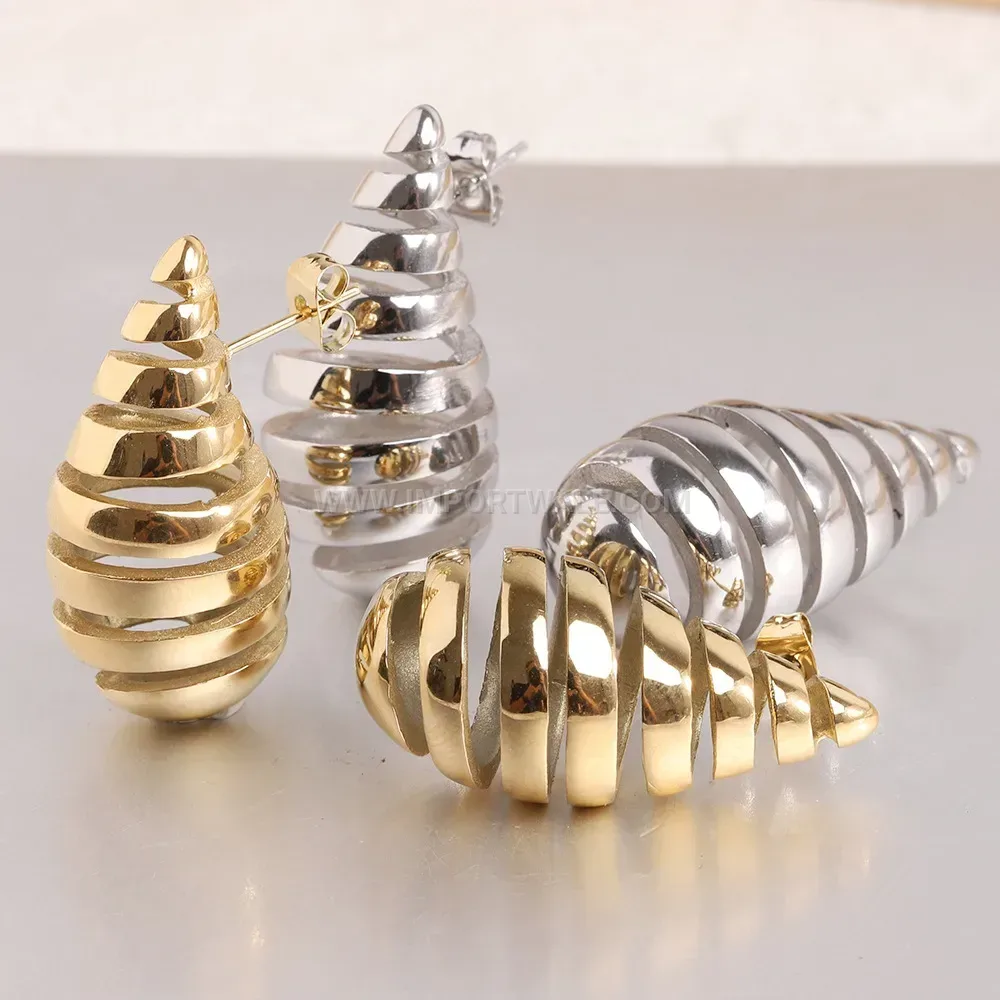 Textured Hollow Teardrop Stainless Steel Stud Earrings