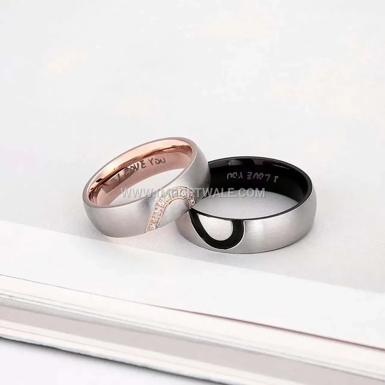 Engraved Stainless Steel Engraved Heart Ring Set