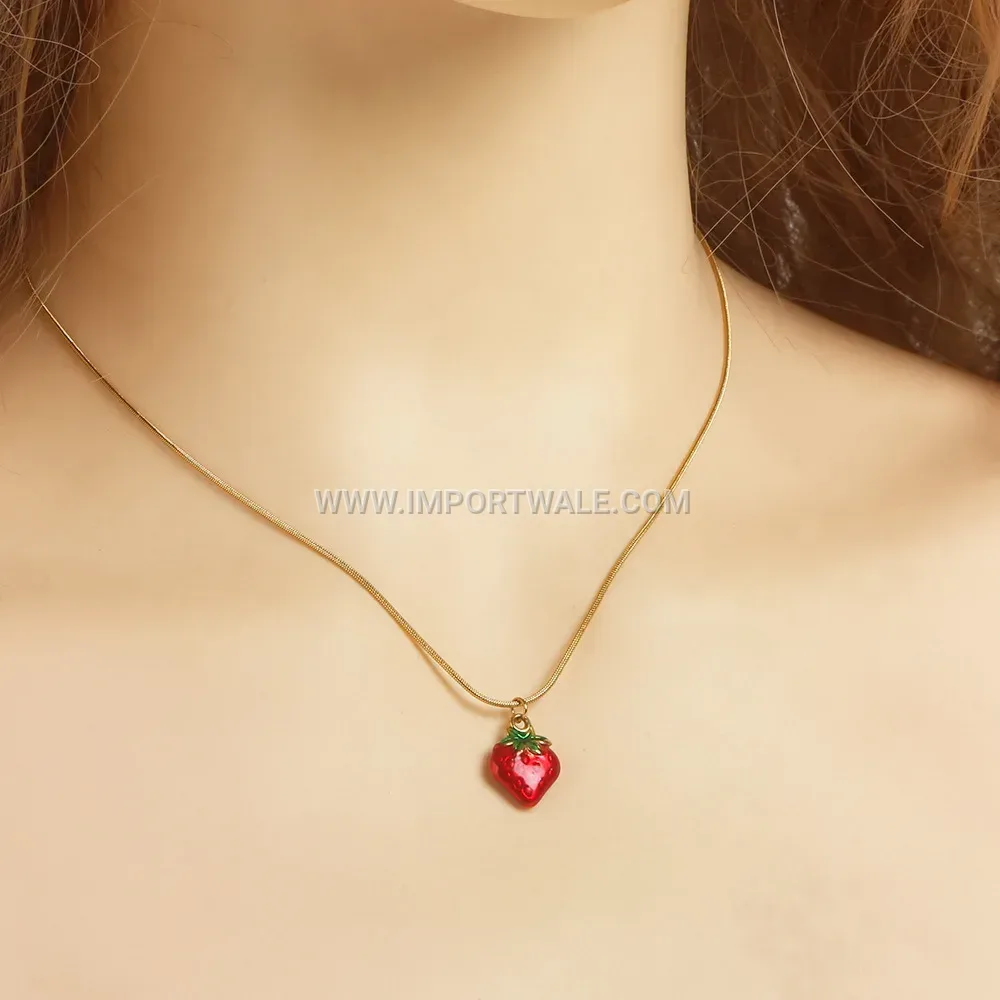 Gold Plated Stainless Steel Zircon Fruit Pendant Snake Chain Necklace