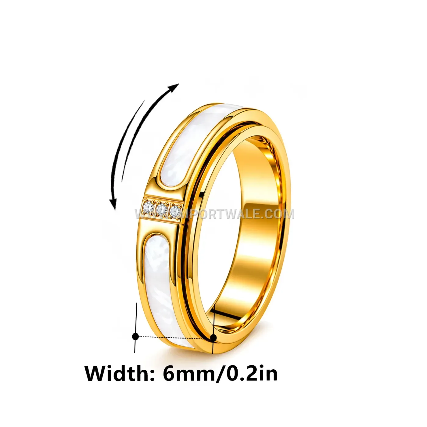 Rotatable Stainless Steel Ring Inlaid with Shell Accent