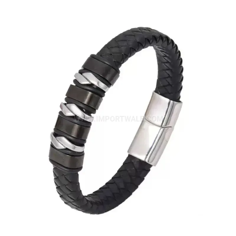Elegant Braided Leather Wristband with Alloy Magnetic Lock