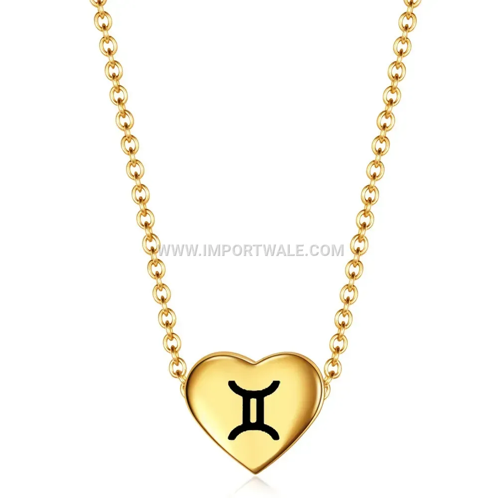 Laser Engraved Zodiac Heart Pendant Stainless Steel Necklace